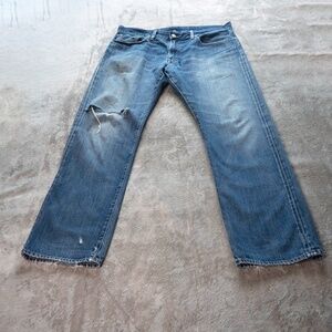 Polo Ralph Lauren Classic 807 Mens 34Wx32L Blue Ripped Denim Straight Leg Jeans